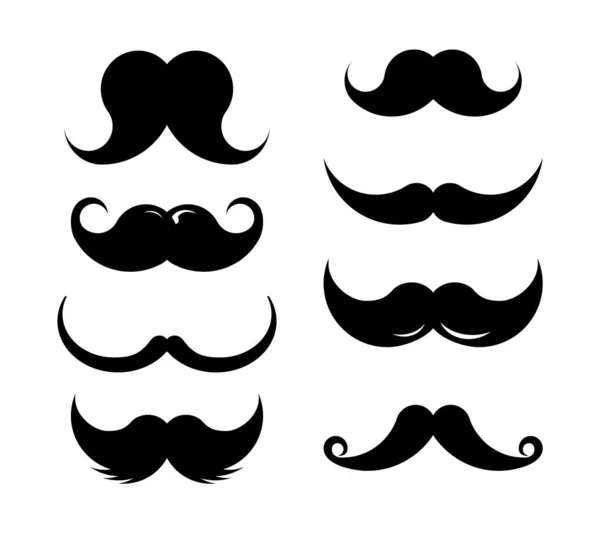 Ensemble Moustaches Silhouettes Noires Collection Moustaches Pour Hommes Illustration Vectorielle — Image vectorielle