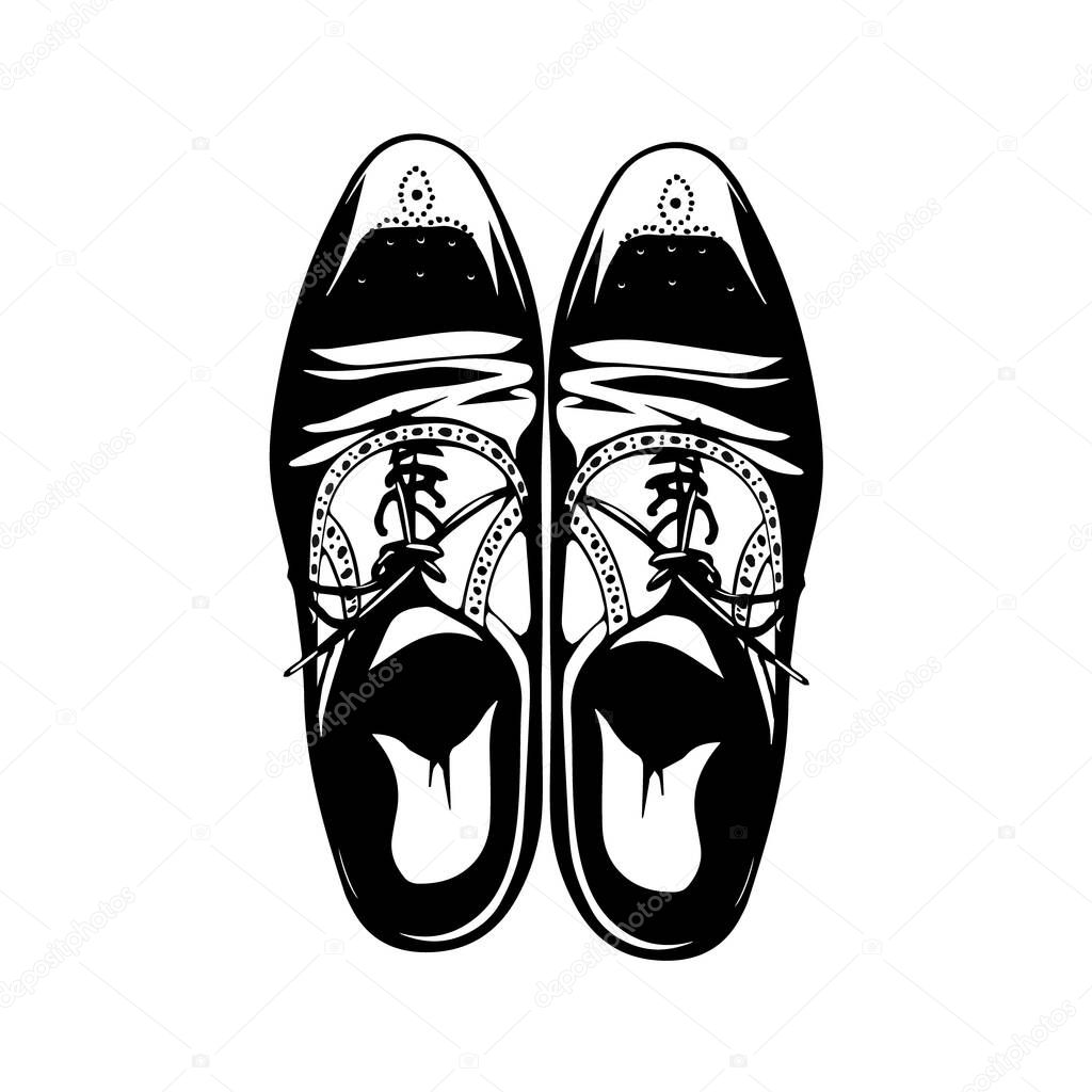 Vector hand drawing illustration with men fashion shoes. Classic Brogue Shoes. Oxfords Men's Shoes