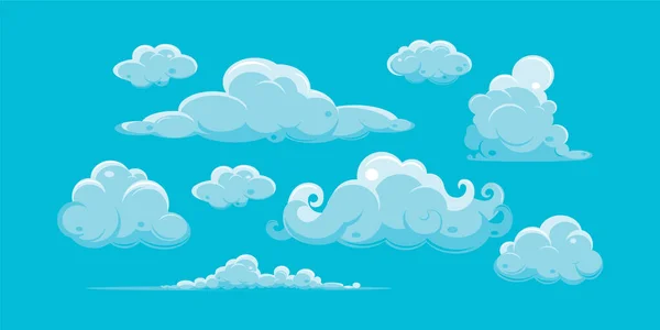 Juego Vectores Nubes Dibujos Animados Cielo Azul Con Nubes Blancas — Archivo Imágenes Vectoriales