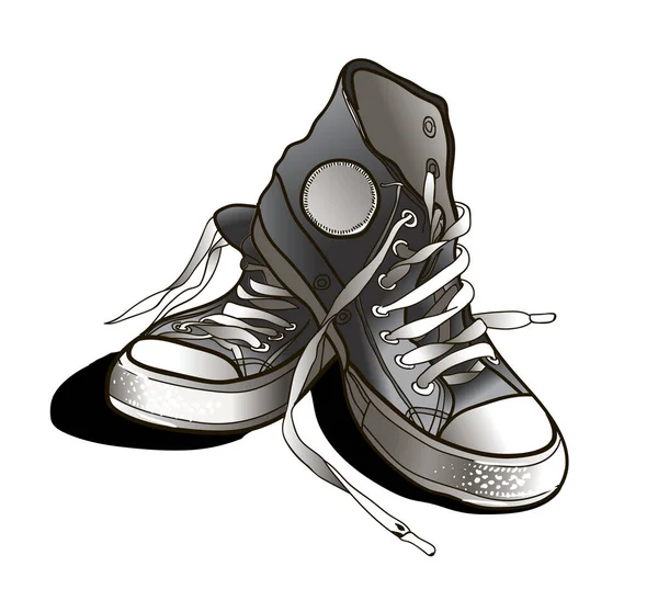 Realistiska Svarta Sneakers Vektorillustration — Stock vektor