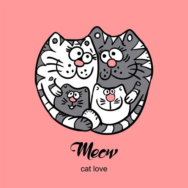 Χαριτωμένες Οικογενειακές Γάτες Γάτες Ερωτευμένες Αγάπες Γάτες — Διανυσματικό Αρχείο