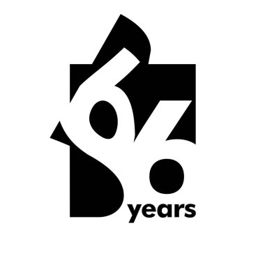 Soyut logo 66 yıl izole edilmiş. Açık bir kitap, dergi şeklinde. 66. yaş günün kutlu olsun. Beyaz arkaplanda siyah renk yazımı.