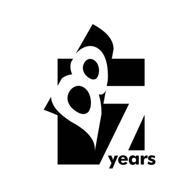 Soyut logo 87 yıl izole edilmiş. Açık bir kitap, dergi şeklinde. 87. yaş günün kutlu olsun. Beyaz arkaplanda siyah renk yazımı.