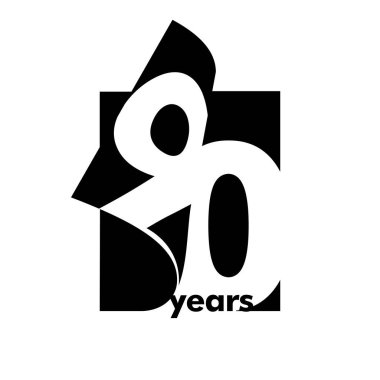 Soyut logo 90 yıl izole edilmiş. Açık bir kitap, dergi şeklinde. 90. yaş günün kutlu olsun. Beyaz arkaplanda siyah renk yazımı.
