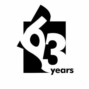 Soyut logo 63 yıl izole edilmiş. Açık bir kitap, dergi şeklinde. 63 'üncü yaş günün kutlu olsun. Beyaz arkaplanda siyah renk yazımı.