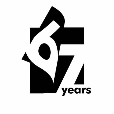 Soyut logo 67 yıl izole edilmiş. Açık bir kitap, dergi şeklinde. 67. yaş günün kutlu olsun. Beyaz arkaplanda siyah renk yazımı.