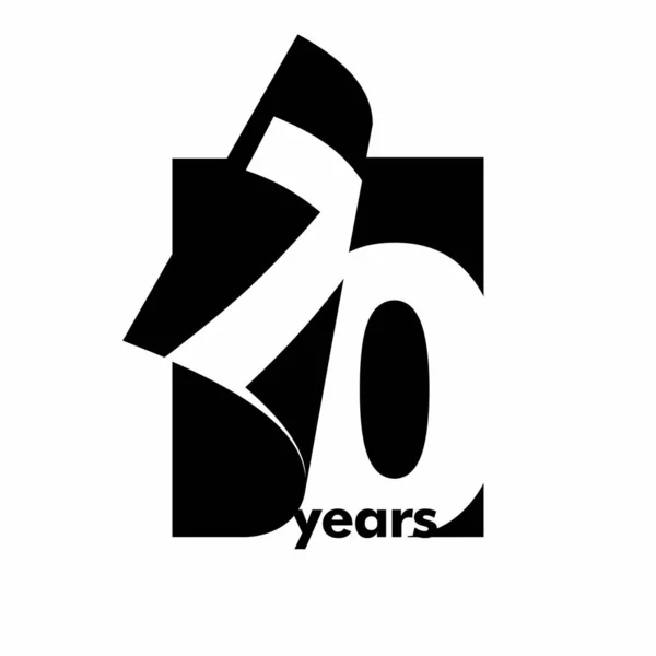 分離抽象ロゴ70年 開いている本の形で 70歳の誕生日おめでとうございます 白を基調とした黒文字 — ストックベクタ
