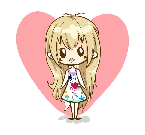 Cute Little Girl Cartoon Vector Character Long Pretty Hair Little — Stock Vector
