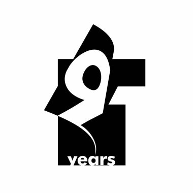 Soyut logo 91 yıl izole edilmiş. Açık bir kitap, dergi şeklinde. 91inci yaş günün kutlu olsun. Beyaz arkaplanda siyah renk yazımı.