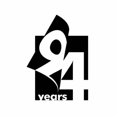 Soyut logo 94 yıl izole edilmiş. Açık bir kitap, dergi şeklinde. 94. yaş günün kutlu olsun. Beyaz arkaplanda siyah renk yazımı.