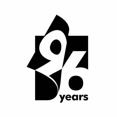 Soyut logo 96 yıl izole edilmiş. Açık bir kitap, dergi şeklinde. 96. yaş günün kutlu olsun. Beyaz arkaplanda siyah renk yazımı.