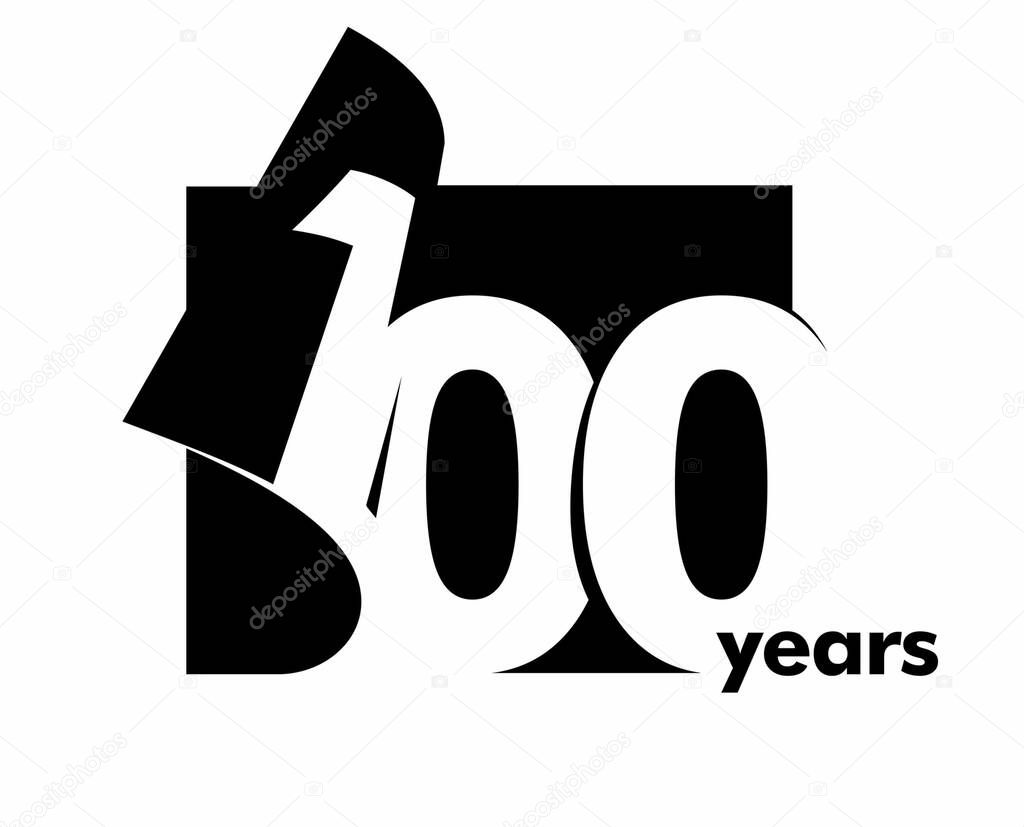 Vector 100 years anniversary logotype. Isolated black logo 100th jubilee on white background