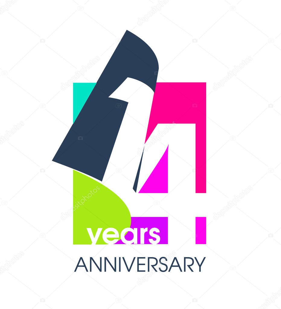 14 years anniversary colored logo isolated on a white background for the celebration of the company. Vector Illustration Design Template
