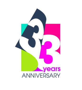 33 yıllık yıldönümü renkli logo, şirketin kutlaması için beyaz arka planda izole edildi. Vektör İllüstrasyon Tasarım Şablonu