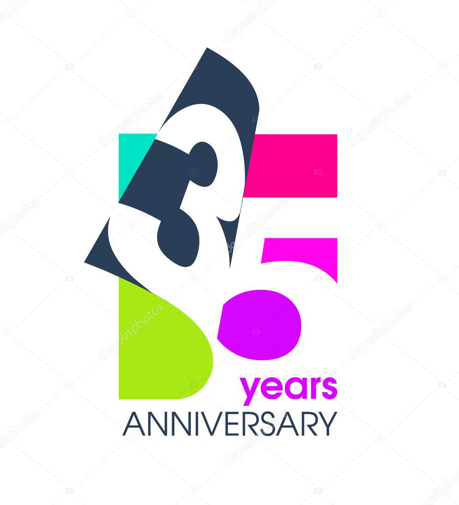35 years anniversary colored logo isolated on a white background for the celebration of the company. Vector Illustration Design Template