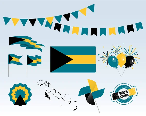 Festa Nazionale Festa Dell Indipendenza Delle Bahamas Serie Elementi Design — Vettoriale Stock