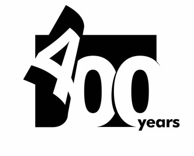 Vektör 400 yıllık yıldönümü logosu. İzole edilmiş siyah logo 400. yıl dönümünde beyaz grupta.