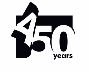 Soyut logo 450 yıl izole edilmiş. Açık bir kitap, dergi şeklinde. 450. yaş günün kutlu olsun. Beyaz arkaplanda siyah renk yazımı.