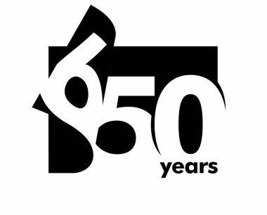Soyut logo 650 yıl izole edilmiş. Açık bir kitap, dergi şeklinde. 650. yaş günün kutlu olsun. Beyaz arkaplanda siyah renk yazımı.