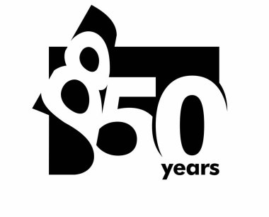 Soyut logo 850 yıl izole edilmiş. Açık bir kitap, dergi şeklinde. 850. yaş günün kutlu olsun. Beyaz arkaplanda siyah renk yazımı.