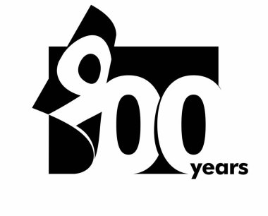 Soyut logo 900 yıl izole edilmiş. Açık bir kitap, dergi şeklinde. 900. yaş günün kutlu olsun. Beyaz arkaplanda siyah renk yazımı.