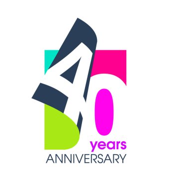 Şirketin kutlamaları için beyaz bir arkaplanda 40 yıllık renkli logo izole edildi. Vektör İllüstrasyon Tasarım Şablonu