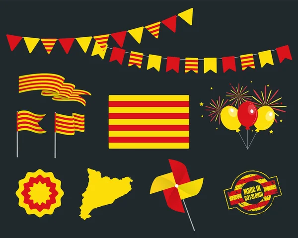 Fiesta Nacional Día Independencia Cataluña Conjunto Elementos Diseño Vectorial Realizados — Vector de stock