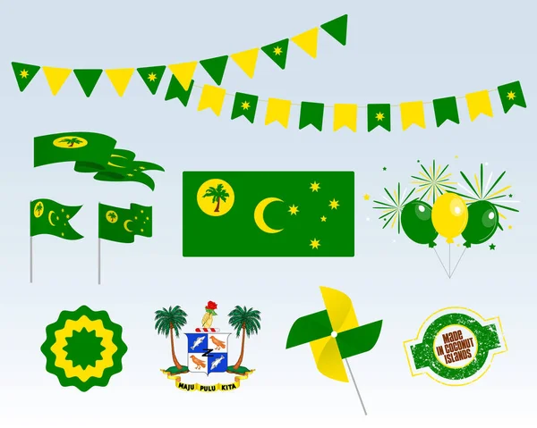 Fête Nationale Jour Indépendance Des Îles Noix Coco Ensemble Éléments — Image vectorielle