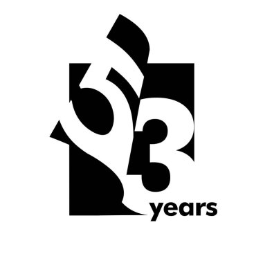 Soyut logo 53 yıl boyunca izole edilmiş. Açık bir kitap, dergi şeklinde. 53. yaş günün kutlu olsun. Beyaz arkaplanda siyah renk yazımı.