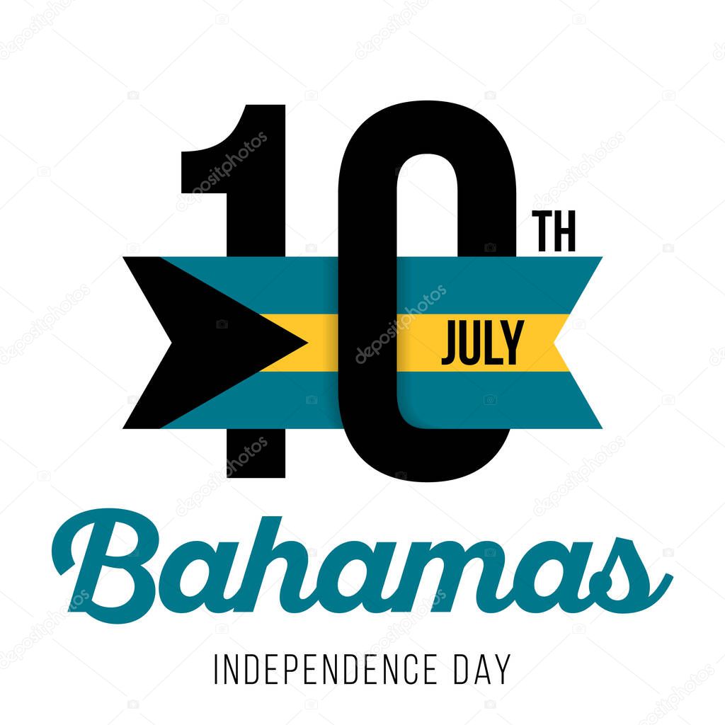 Congratulatory design for July 10, Bahamas Independence Day and text with the colors of the flag of the Bahamas. Vector illustration