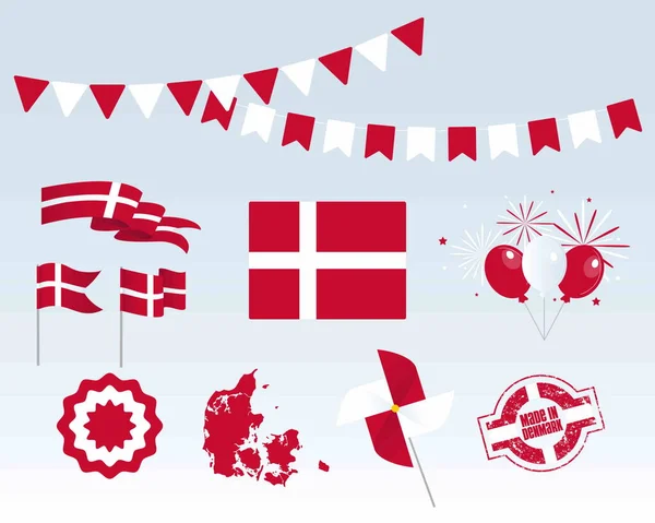 Fiesta Nacional Día Independencia Dinamarca Conjunto Elementos Diseño Vectores Hecho — Vector de stock