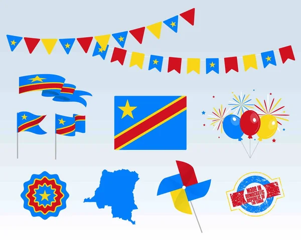 Национальный Праздник Демократическая Республика Конго День Независимости Набор Векторных Элементов — стоковый вектор