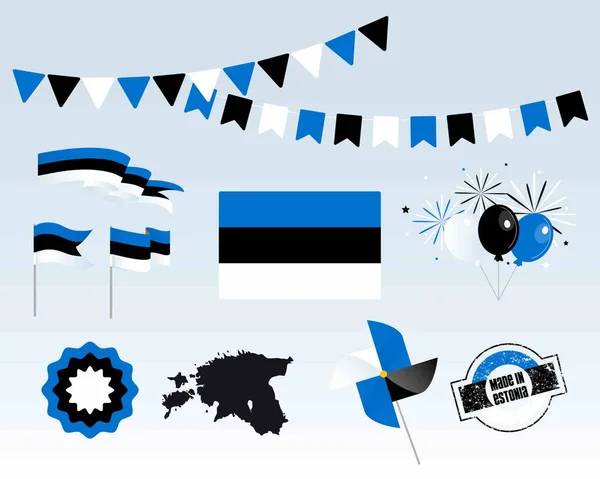 Festa Nazionale Festa Dell Indipendenza Dell Estonia Insieme Elementi Progettazione — Vettoriale Stock