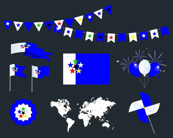 Dünya Bayrakları Vektör Tasarım Elementleri Fotw Harita Bayraklar Kurdeleler Pikaplar — Stok Vektör