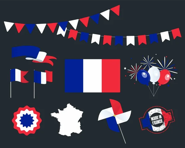 Nationale Feestdag France Independence Day Set Vector Design Elementen Gemaakt — Stockvector