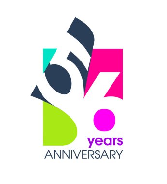 Şirketin kutlamaları için beyaz bir arkaplanda 56 yıllık renkli logo izole edildi. Vektör İllüstrasyon Tasarım Şablonu