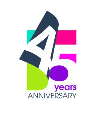 45 'inci yıl dönümü renkli logo şirketin kutlaması için beyaz arka planda izole edildi. Vektör İllüstrasyon Tasarım Şablonu