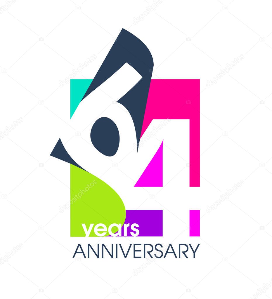64 years anniversary colored logo isolated on a white background for the celebration of the company. Vector Illustration Design Template