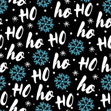 Hoho desenli, Noel Baba gülüyor. Noel tasarımı için kusursuz doku. El yazısı olan siyah vektör arkaplanı ho.
