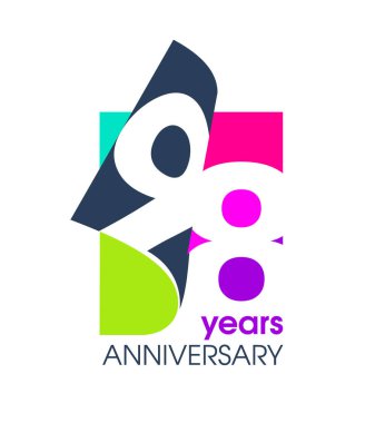 Şirketin kutlamaları için beyaz bir arkaplanda 98 yıllık renkli logo izole edildi. Vektör İllüstrasyon Tasarım Şablonu