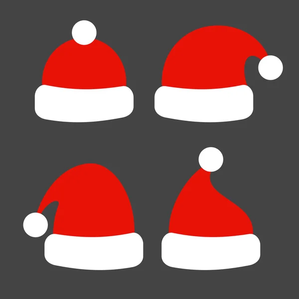 Σετ Κόκκινα Καπέλα Χριστουγέννων Christmat Καπέλα Άγιος Βασίλης — Διανυσματικό Αρχείο