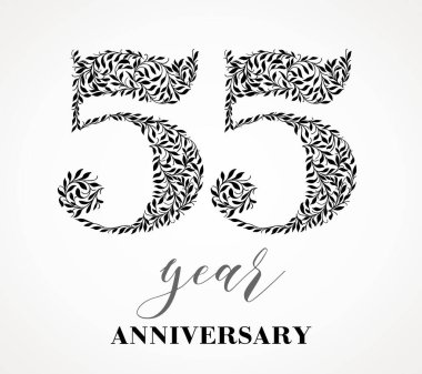 55. yıldönümü. 55 numara bir yaprak deseninden oluşuyor. Gradyan dolgu yok. Vektörü özelleştirmek kolaydır. Tüm diziyi görüntüle.
