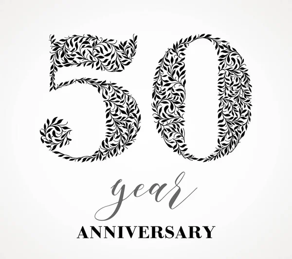 50Th Anniversary Number Fifty Consists Leaf Pattern Gradient Fill Vector — Stock Vector