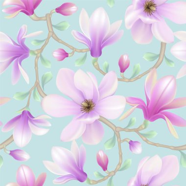 Kusursuz çiçek deseni. Magnolia Çiçekleri ve Yaprakları. Geometri arka planı. Egzotik Vektör Tasarımı. Doku. Yaz ve Bahar