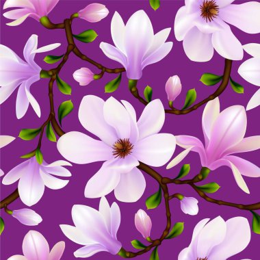 Kusursuz desenli mor manolya çiçekleri soyut arka plan. Çizim çizimi. Vektör illüstrasyonu