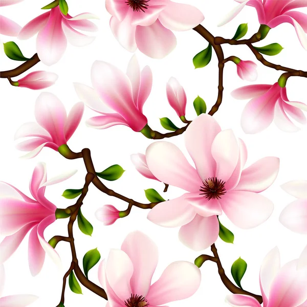 Wzór Gałązki Kwiatami Różowy Magnolia Kwiat Wiosenna Karta Bezszwowe Tło — Wektor stockowy