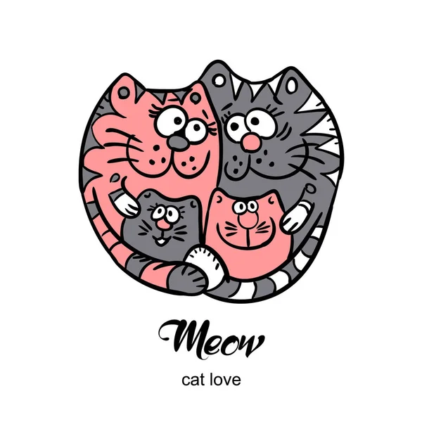 Два Кота Двома Дітьми Катенкі Коти Вінтажний Плакат Cute Cats — стоковий вектор