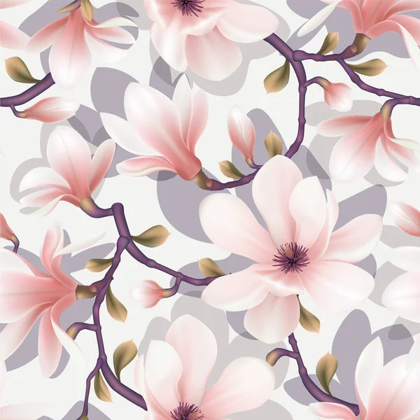 无缝花图案 木兰花和叶子的背景 异国花 — 图库矢量图片
