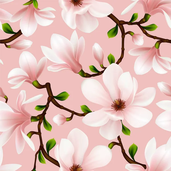 Magnolie Fiori Sfondo Senza Cuciture Vettoriale Con Fiori Botanica Primavera — Vettoriale Stock