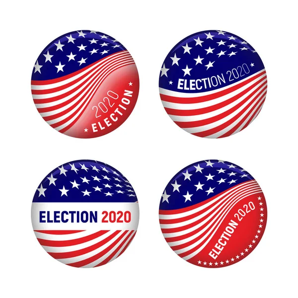 Soubor Volebních Tlačítek Pro Rok 2020 Vlajkou Usa Stínem Vektorová — Stockový vektor